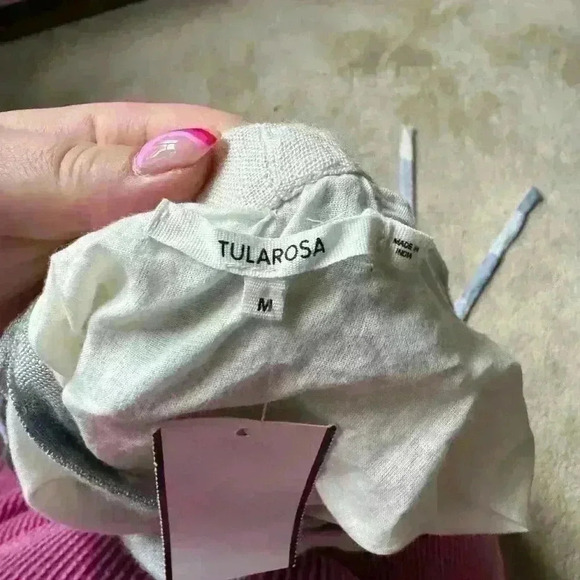 Tularosa x Revolve Blue white Gingham Halter top Pom Pom NWT Size Medium - Picture 4 of 5